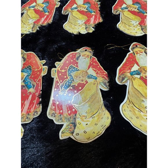 Vintage Santa Christmas Cardboard Ornaments Set Of 9 - Picture 3 of 8